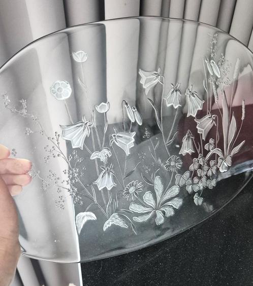 Vintage Savoir Vivre Crystal Tray Ovaal met Bloemen, Antiek en Kunst, Antiek | Glas en Kristal, Ophalen of Verzenden