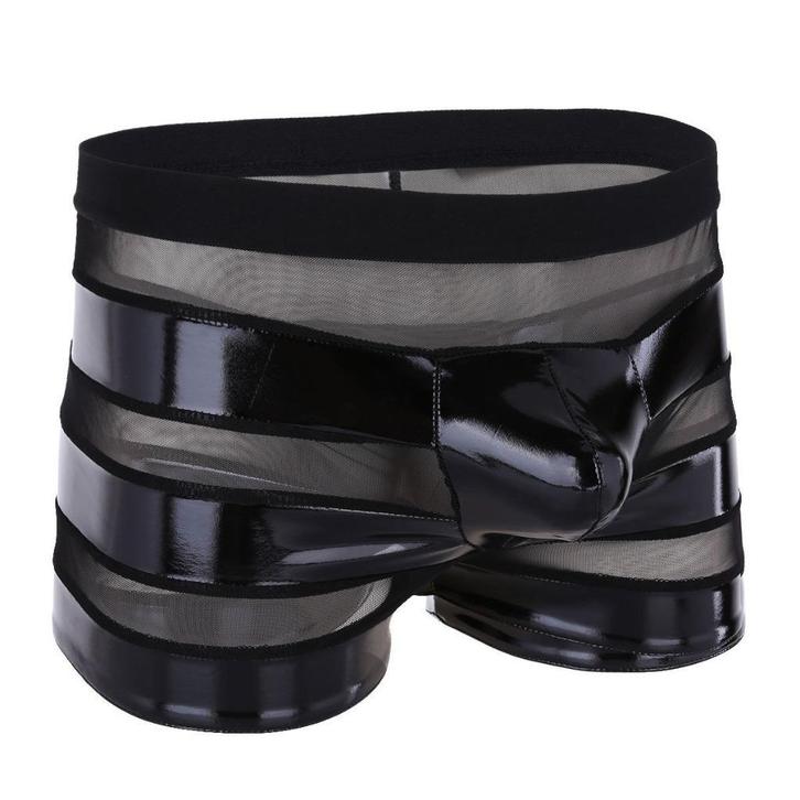 Zwarte heren leren mesh boxer / broekje gay wetlook, Kleding | Heren, Ondergoed, Boxer, Zwart, Verzenden