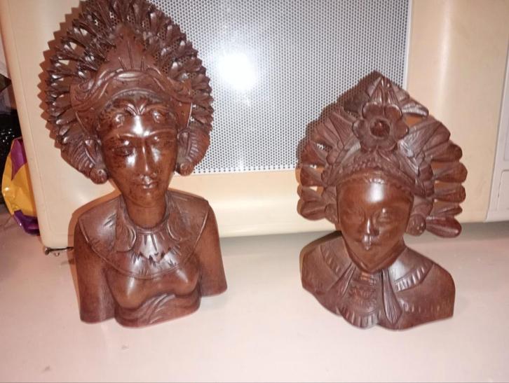 Balinees Houtsnijwerk Beelden Set, Antiek en Kunst, Kunst | Beelden en Houtsnijwerken, Ophalen of Verzenden