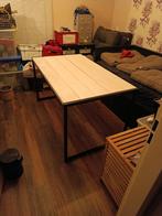 Eettafel - opgeknapt, antraciet frame, lichte planken, Ophalen of Verzenden