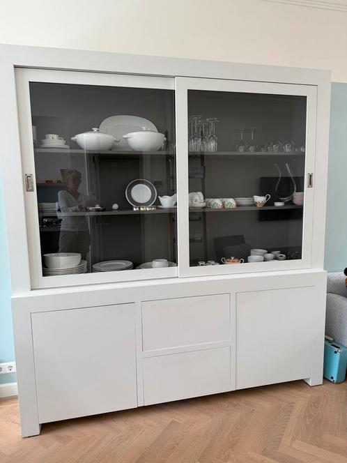 Massief houten vitrinekast – 2-delig wit, Huis en Inrichting, Kasten | Vitrinekasten, Gebruikt, 200 cm of meer, 200 cm of meer