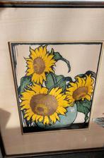 Arie Zonneveld,  kleurenhoutsnede, zonnebloemen, Antiek en Kunst, Ophalen of Verzenden