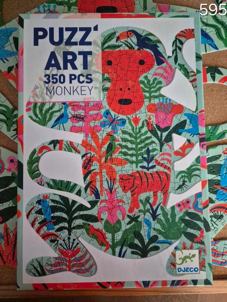 DJECO Puzz'art Monkey 350 stukjes. Shaped., Hobby en Vrije tijd, Denksport en Puzzels, Zo goed als nieuw, Legpuzzel, Minder dan 500 stukjes