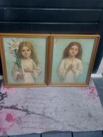 2 mooie oude religieuze afbeeldingen in Bois-Doré lijsten, Ophalen of Verzenden