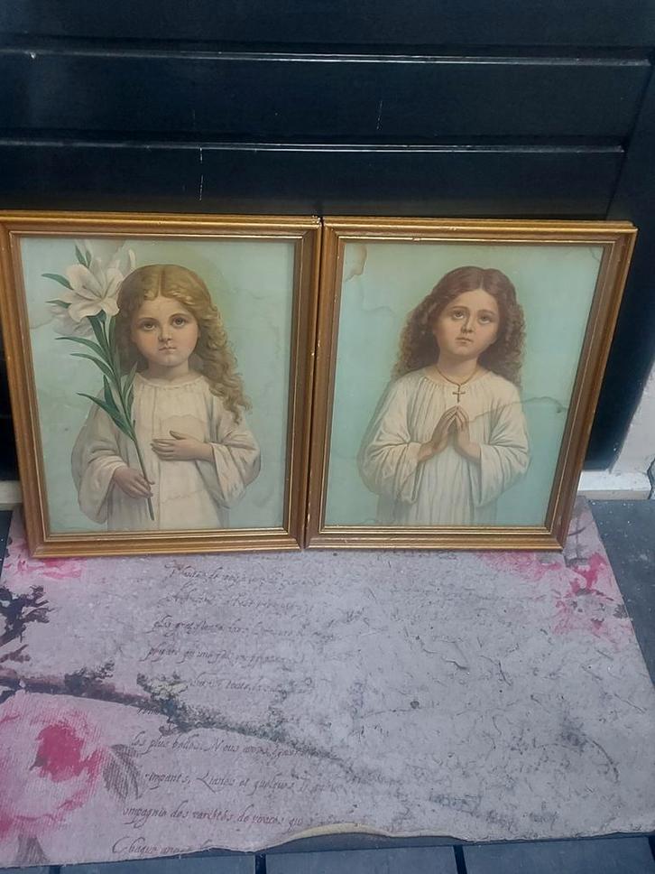 2 mooie oude religieuze afbeeldingen in Bois-Doré lijsten, Antiek en Kunst, Antiek | Religie, Ophalen of Verzenden
