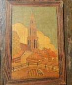 Houten schilderij toren van Delft 1940. Fam. Moen, Antiek en Kunst, Kunst | Schilderijen | Klassiek, Ophalen