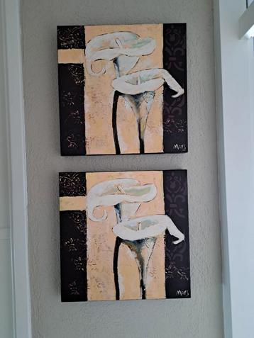 🌺😊🌺2x mooie olie geverfde schilderijen met bloemmotief  beschikbaar voor biedingen