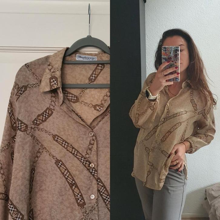 Vintage Burberry Blouse S/M, Kleding | Dames, Blouses en Tunieken, Gedragen, Maat 36 (S), Beige, Ophalen of Verzenden