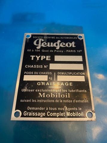Blanco chassis plaatje voor Peugeot beschikbaar voor biedingen