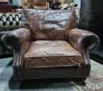 2x Lounge fauteuil cognac vintage leer + BEZORGING GRATIS, Ophalen of Verzenden, Gebruikt, Leer, Vintage