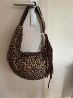 Panterprint schoudertas houten handvat,stoffen leopard tas, Ophalen, Gebruikt, Bruin, Schoudertasje