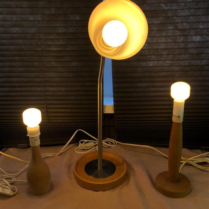 Vintage IKEA Lampenset – 3 Stuks – Retro Design, Huis en Inrichting, Lampen | Tafellampen, Gebruikt, 50 tot 75 cm, Glas, Hout