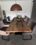 Eiken Wagondelen Tafel - 220x90cm, Ophalen, Gebruikt, Eikenhout, 200 cm of meer