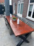 Houten tuintafel met stalen poten - 300cm, Tuin en Terras, Tuintafels, Ophalen, Gebruikt, Rechthoekig, Hout