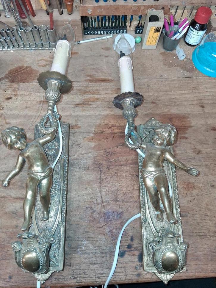 Antieke Engelen Wandlampen - Set van 2, Antiek en Kunst, Antiek | Lampen, Ophalen of Verzenden