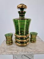 Groene glazen karaf met 4 shotglazen – vintage set, Antiek en Kunst, Ophalen of Verzenden