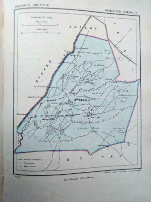 09  / Dwingeloo  / Leggelo / Zuidlhee  Litho Kuyper DR 1867, Antiek en Kunst, Kunst | Litho's en Zeefdrukken, Ophalen of Verzenden