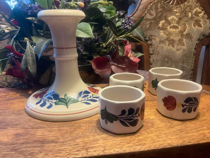 Boerenbont Kandelaar & Servetringen, Huis en Inrichting, Woonaccessoires | Kandelaars en Kaarsen, Gebruikt, Kandelaar, Minder dan 25 cm