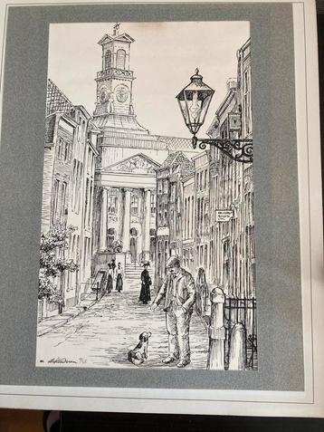 Oude Stadhuis Dordrecht Litho Pentekening Gesigneerd beschikbaar voor biedingen