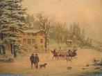 Chromo lithographie Russisch, winters tafereel, Ophalen of Verzenden