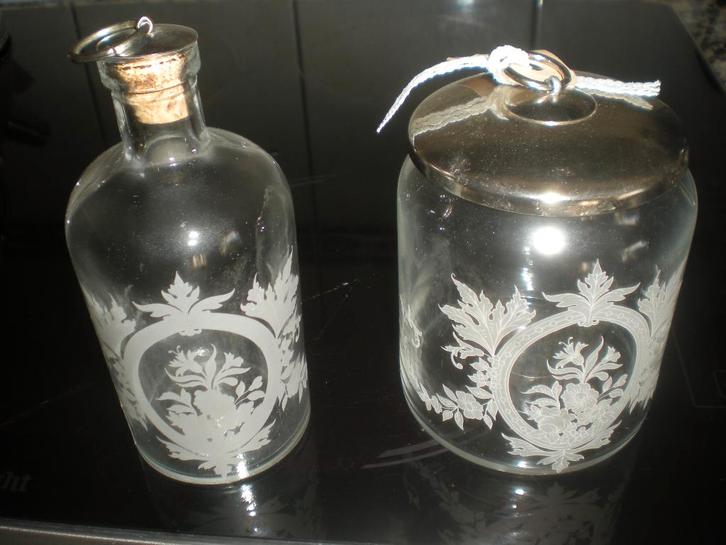 te koop mooie glazen kaptafelset met prachtig decor op glas, Antiek en Kunst, Antiek | Glas en Kristal, Ophalen of Verzenden