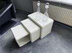 3 delig set witte verrijdbare bijzet tafeltjes, Huis en Inrichting, Tafels | Bijzettafels, Minder dan 55 cm, Gebruikt, Rechthoekig