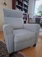Blauwgrijze stoffen relaxfauteuil met voetensteun, Ophalen, Gebruikt, 75 tot 100 cm, Tijdloos