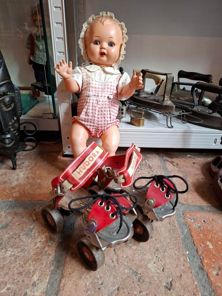 Ouderwetse Hudora rolschaatsen met metalen wielen, Ophalen of Verzenden