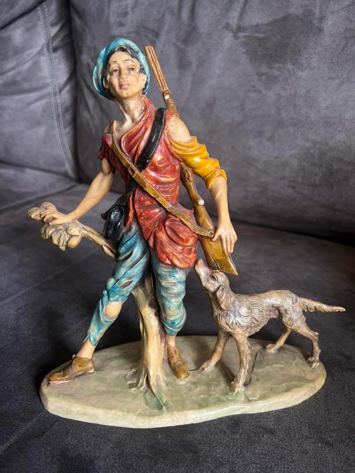 Vintage Beeldje Jager met Hond Jaren ‘70., Verzamelen, Beelden en Beeldjes, Zo goed als nieuw, Mens, Ophalen of Verzenden