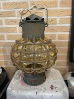 Scheepslamp antiekmondgeblazen glas, koper., Antiek en Kunst, Ophalen