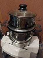 3 pannen, Huis en Inrichting, Keuken | Potten en Pannen, Gebruikt, Pannenset, Ophalen of Verzenden, Rvs