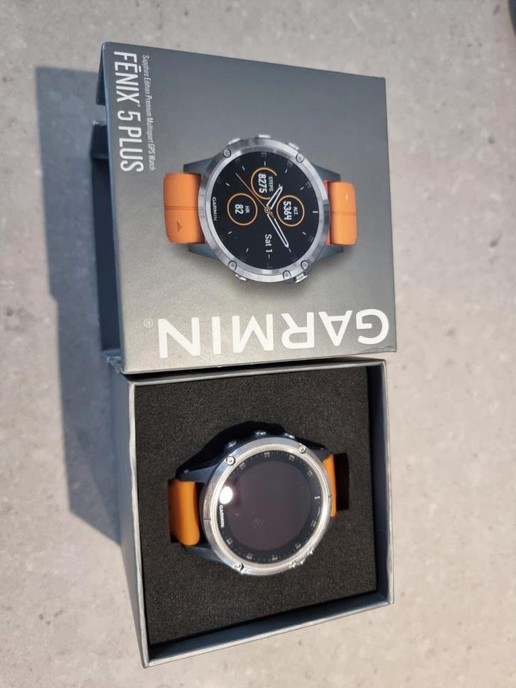 Garmin Fenix 5 Plus - Multisport GPS Horloge, Sieraden, Tassen en Uiterlijk, Smartwatches, Gebruikt, Oranje, Afstand, Calorieverbanding
