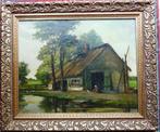 oud rond1900 - Boerderij met boerin - doek - klassieke lijst, Antiek en Kunst, Kunst | Schilderijen | Klassiek, Ophalen
