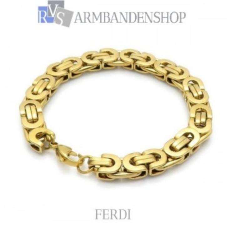 Rvs goud dames heren platte koningsschakel armband", Sieraden, Tassen en Uiterlijk, Armbanden, Nieuw, Staal, Goud, Verzenden
