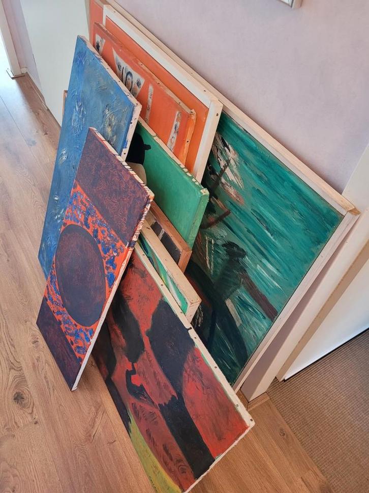 Abstracte olieverfschilderijen 9 stuks, Antiek en Kunst, Kunst | Schilderijen | Abstract, Ophalen