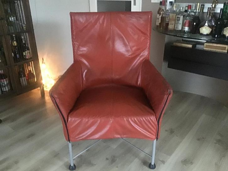 Design fauteuil, Monti’s Charly., Huis en Inrichting, Fauteuils, Gebruikt, Leer, Metaal, 50 tot 75 cm, 75 tot 100 cm, Ophalen