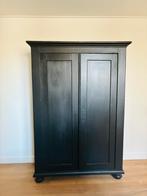 Brocante zwarte houten kledingkast, 1.86x1.20, Huis en Inrichting, Kasten | Computermeubels, Ophalen, Gebruikt, Grenenhout, Brocante