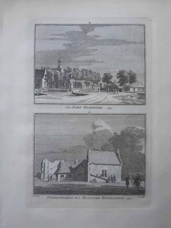 89-90*/ Dorp Elkerzee en klooster Bethlehem Gravure uit 1754, Antiek en Kunst, Kunst | Etsen en Gravures, Ophalen of Verzenden