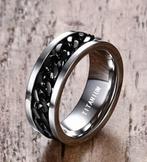 Ring Titanium massief Zwart Zilver maat 19 ongedragen NIEUW, Sieraden, Tassen en Uiterlijk, Ringen, Overige materialen, 19 tot 20