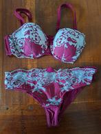 Bordeauxrood/creme setje Hunkemöller met strass, 80B/L, Ophalen of Verzenden, BH, Rood