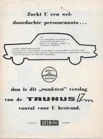 Originele overdruk roadtest Ford TAUNUS 17M, ca. 1960. beschikbaar voor biedingen