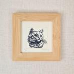 Ets kat portret in lijst 10x10 cm, Huis en Inrichting, Woonaccessoires | Schilderijen, Tekeningen en Foto's, Minder dan 50 cm