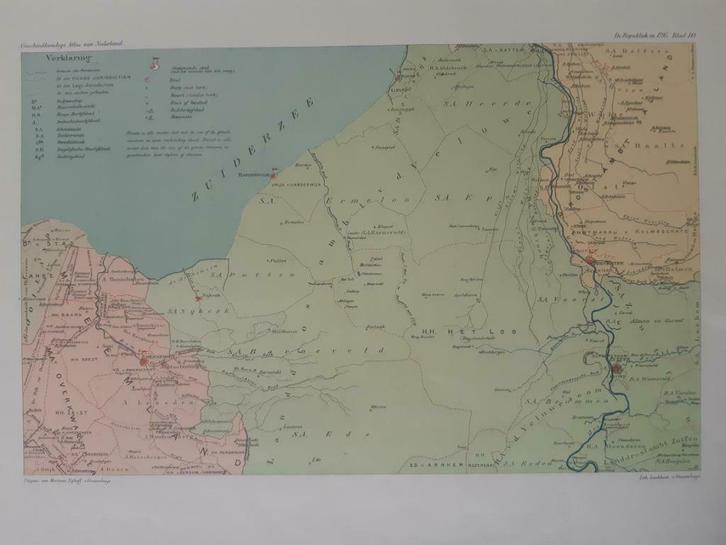 B121/ Plattegrond Eemland en Veluwe in 1795. Litho uit 1913, Antiek en Kunst, Kunst | Litho's en Zeefdrukken, Ophalen of Verzenden