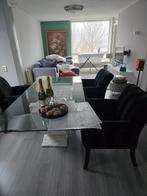 Grote glazen eettafel facet geslepen glas plus stoelen, Ophalen, Zo goed als nieuw