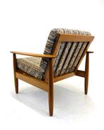 Vintage Deense easy chair, jaren ‘60, Vintage retro buisframe design rotan webbing papercord, Ophalen of Verzenden, 75 tot 100 cm