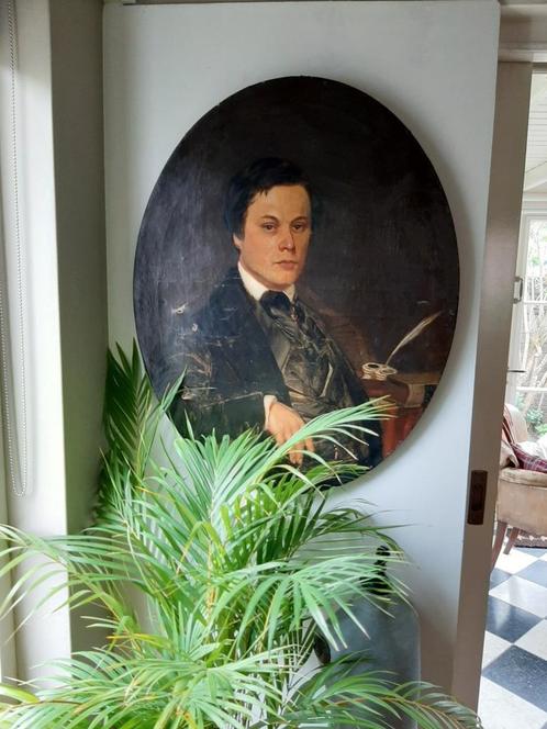 Antiek schilderij portret van een schrijver, Antiek en Kunst, Kunst | Schilderijen | Klassiek, Ophalen of Verzenden