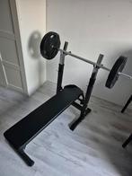 Inklapbare Halterbank + Halterstang & Gewichten, Ophalen, Krachtstation