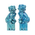 Groot Koppel Foo Dogs Tempelleeuwen Turquoise Keramiek 25cm, Ophalen of Verzenden