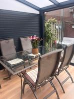 Tuinset met glazen tafelblad – aluminium frame, Tuin en Terras, Tuinsets en Loungesets, Ophalen, Gebruikt, Aluminium