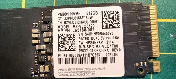 Samsung PM991 NVMe 512 GB M2, Computers en Software, Harde schijven, Zo goed als nieuw, Laptop, Intern, SSD, Overige aansluitingen